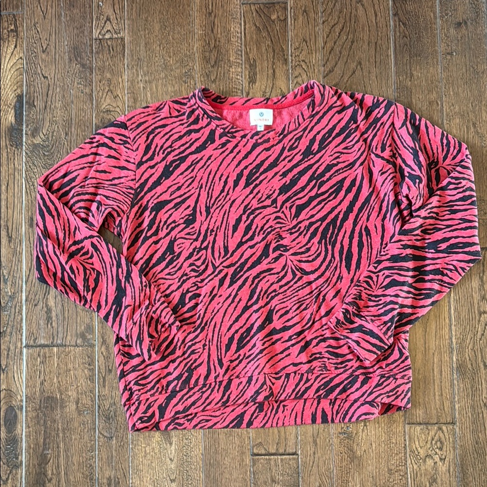 Sundry Red and Black Zebra Print Sweatshirt